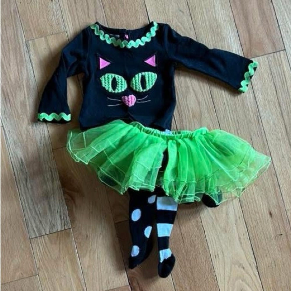 Infant Mudpie Black and Green Cat Costume with Tutu